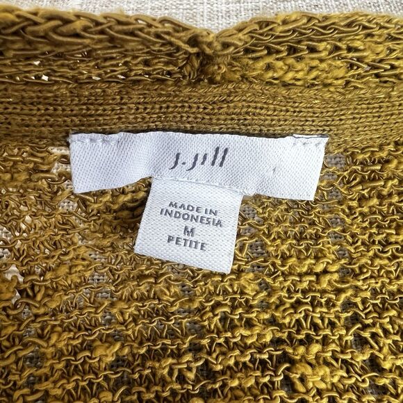 J. Jill Gilded Coin Mustard Yellow Open Knit Sweater Women’s M Petite - Picture 8 of 11